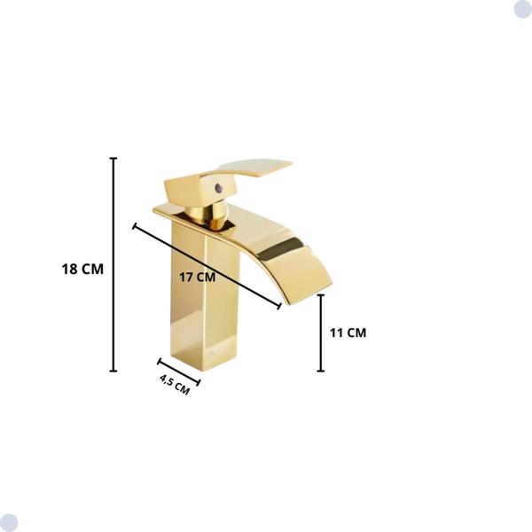 Imagem de Torneira banheiro cascata misturador monocomando lavabo bica baixa gold dourada