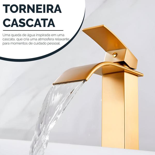 Imagem de Torneira Banheiro Dourada Cascata Misturador Monocomando Baixa