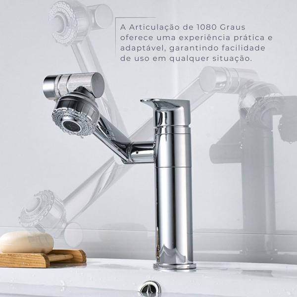 Imagem de Torneira Banheiro Lavabo de Bancada Monocomando Misturador Metal Articulada 1080º Cromada 