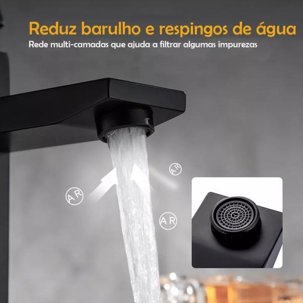 Imagem de Torneira Banheiro Lavabo Preta Misturador Monocomando Inox