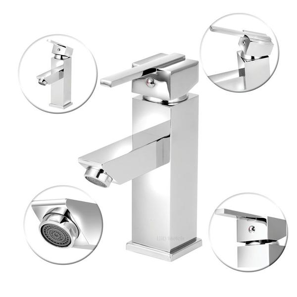 Torneira Banheiro Lavatório Monocomando Quadrado Luxo - Modelar Imagem de Torneira Banheiro Lavatório Monocomando Quadrado Luxo