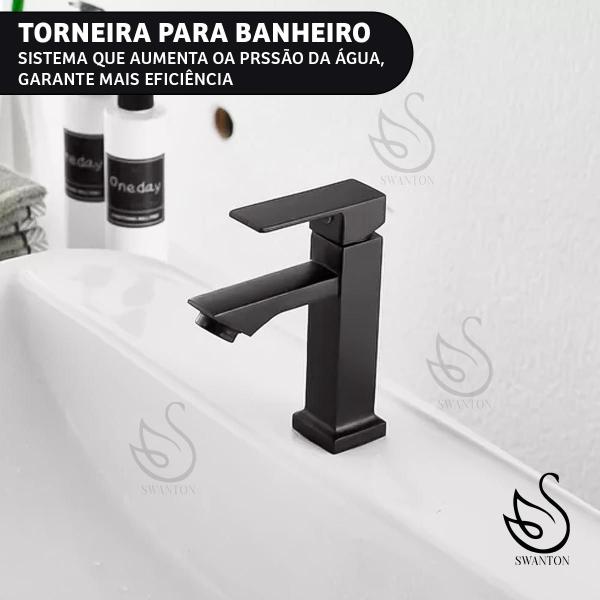 Imagem de Torneira Banheiro Luxo Quadrada ¼ De Volta Lavabo Bancada