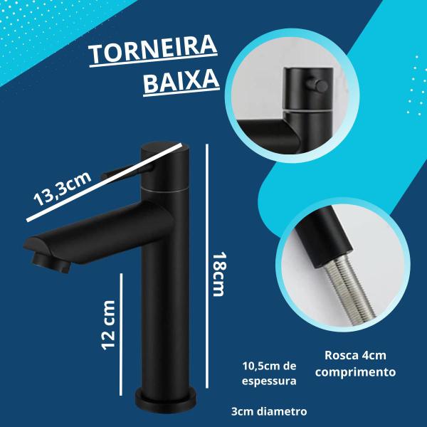 Imagem de Torneira Banheiro Luxo Redonda 1/4 Volta Black Preto Fosco