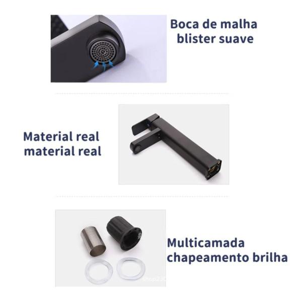 Imagem de Torneira Banheiro Monocomando Metal Inox Bica Baixa Via Flix Acabamento Brilhante Cor Preto