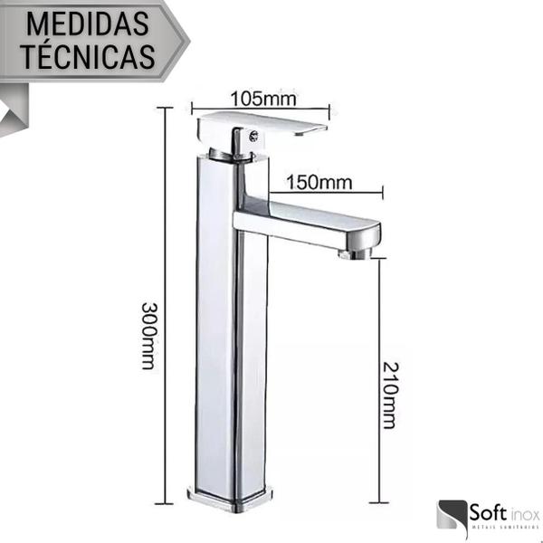 Imagem de Torneira Banheiro Quadrada Lavabo Bica Alta Absolut