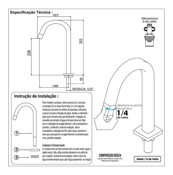 Imagem de Torneira Banheiro Quadrada Rose Gold Pratica Clean Alta