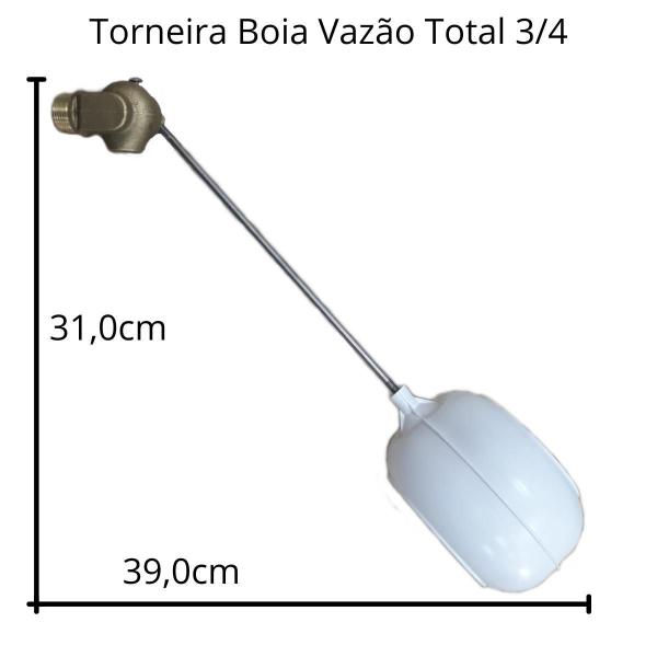 Imagem de Torneira Boia Vão Total Corpo Metal Para Caixa D Água 3/4