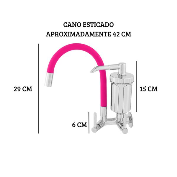 Imagem de Torneira C/Filtro Parede Rosa 1/4 de Volta cano flexível