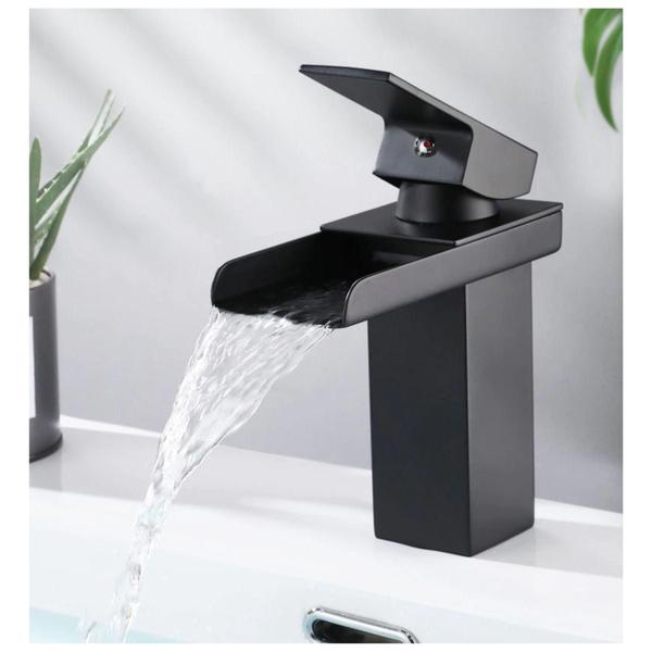 Imagem de Torneira Cascata Banheiro Monocomando Lavabo Preto Fosco