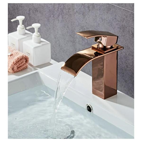 Imagem de Torneira Cascata Pia Banheiro Lavabo Monocomando Rose Gold