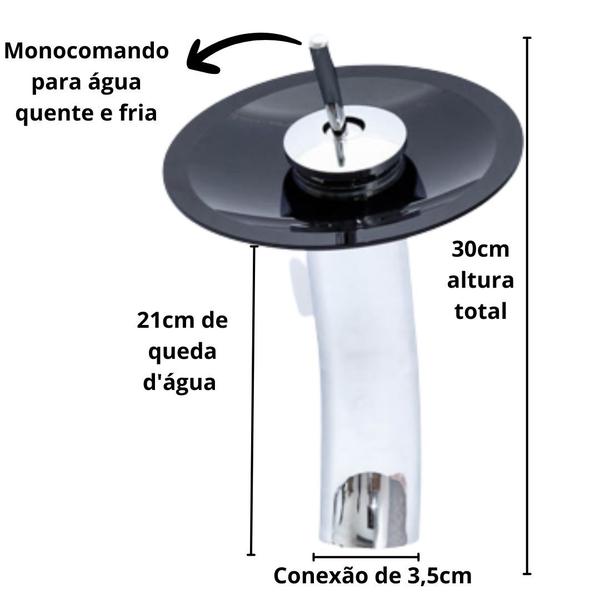 Imagem de Torneira Cascata Vidro Monocomando Alta p/ Banheiro Lavabo Agua Quente e Fria