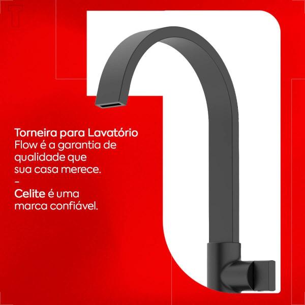 Imagem de Torneira celite lavatorio mesa bica alta flow preto matte b5012f3r0b