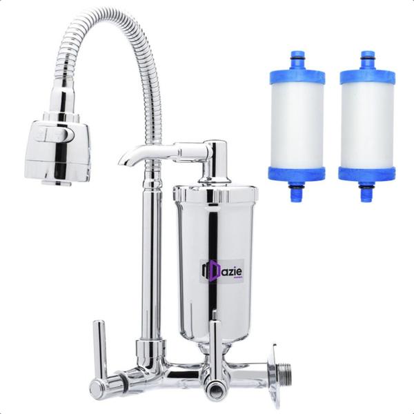 Torneira Com Filtro Cozinha Parede Bica Móvel Flexível Gourmet + 1 Refil Extra - Dazie Met... Torneira Com Filtro Cozinha Parede Bica Móvel Flexível Gourmet + 1 Refil Extra - Dazie Met...