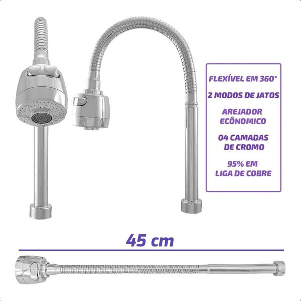 Imagem de Torneira com Filtro Cozinha Parede Bica Móvel Flexível Gourmet Metal Inox Pia 2 Jatos