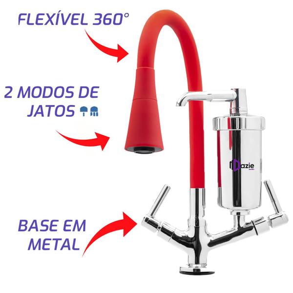 Imagem de Torneira Com Filtro Gourmet Bancada Silicone Cone Vermelho