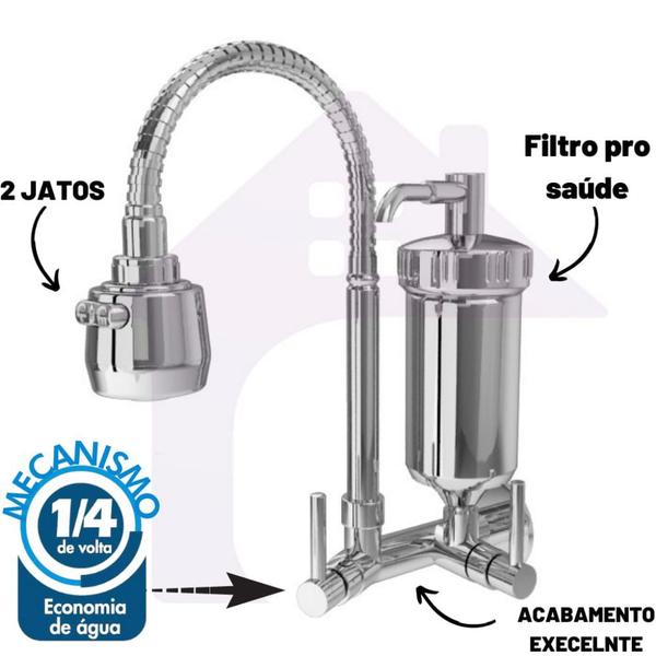 Imagem de Torneira Com Filtro Gourmet inox Cozinha De Parede Metal cod1132-7