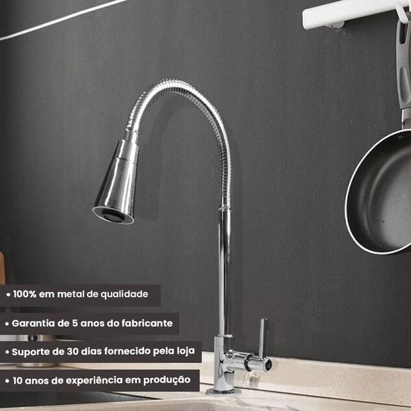 Imagem de Torneira Cozinha Bancada Gourmet Cromado Metal Inox Crie & Construa