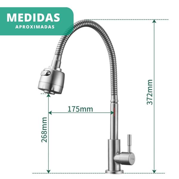 Imagem de Torneira Cozinha Banheiro de Bancada Gourmet Flexível em Metal Cromada Fosca c/ Chuveirinho Modelo Rain