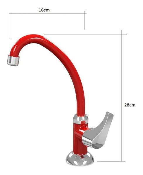 Imagem de Torneira Cozinha Bica Móvel Mesa Bancada Premium 1/4 Volta Acquabios - Vermelha e Cromada