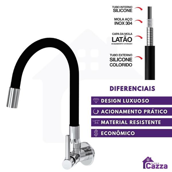 Imagem de Torneira Cozinha Colorida Luxo Parede Cano De Silicone Flexível PRETA cod 1140-8