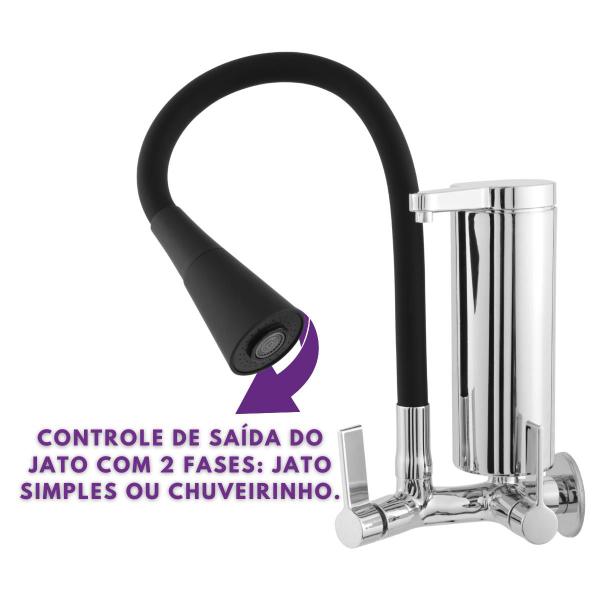 Imagem de Torneira Cozinha filtro Parede Tubo Cone Preto Flexível Gourmetcod 4060-7