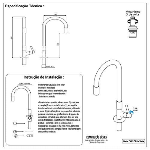 Imagem de Torneira Cozinha Flexível C34 Preta Entrada Mesa Del Metais