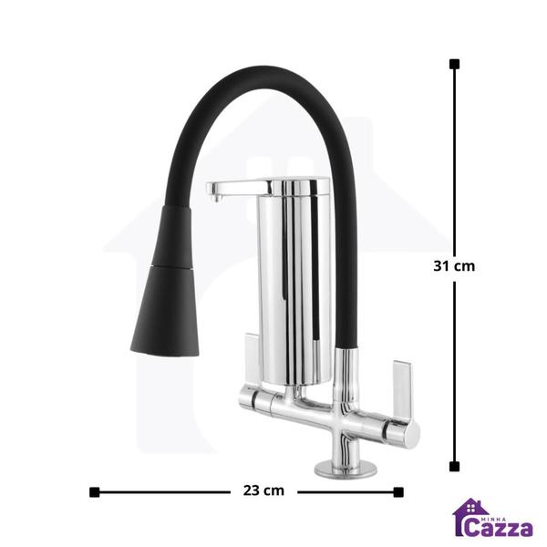 Torneira Cozinha Flexível Filtro Bancada Luxo Preto Jato Duplo Cone cod 2001-8 - MINHACAZZA Imagem de Torneira Cozinha Flexível Filtro Bancada Luxo Preto Jato Duplo Cone cod 2001-8