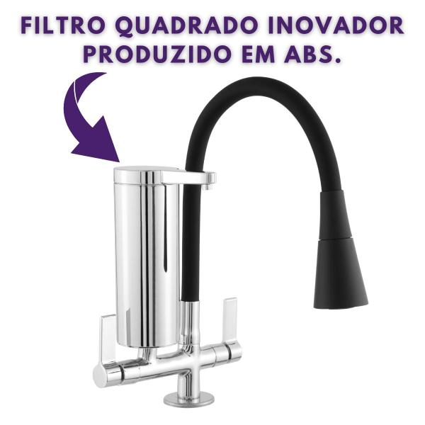 Torneira Cozinha Flexível Filtro Bancada Luxo Preto Jato Duplo Cone cod 2001-8 - MINHACAZZA Imagem de Torneira Cozinha Flexível Filtro Bancada Luxo Preto Jato Duplo Cone cod 2001-8