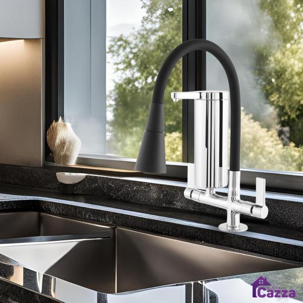 Torneira Cozinha Flexível Filtro Bancada Luxo Preto Jato Duplo Cone cod 2001-8 - MINHACAZZA Imagem de Torneira Cozinha Flexível Filtro Bancada Luxo Preto Jato Duplo Cone cod 2001-8