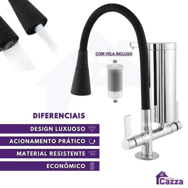 Torneira Cozinha Flexível Filtro Bancada Luxo Preto Jato Duplo Cone cod 2001-8 - MINHACAZZA Imagem de Torneira Cozinha Flexível Filtro Bancada Luxo Preto Jato Duplo Cone cod 2001-8