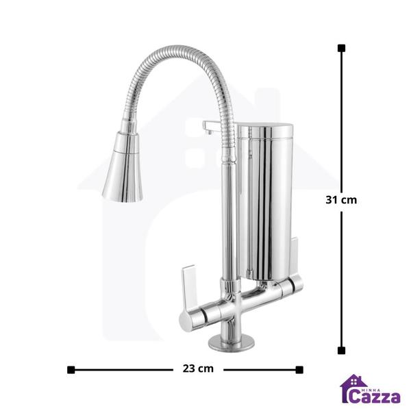 Imagem de Torneira Cozinha Flexível Filtro Gourmet Cromada Bancada Tubo 2 Jatos cod 2033-8