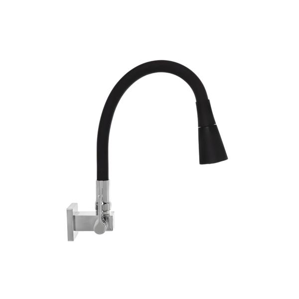 Torneira Cozinha Flexível Quadrada Parede Cone Preto 2 Jatos - SOFT INOX Imagem de Torneira Cozinha Flexível Quadrada Parede Cone Preto 2 Jatos
