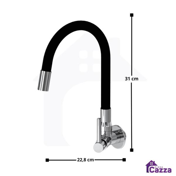 Imagem de Torneira Cozinha Gourmet Flexível Luxo 1/4 Cor Preta Parede cod 1140-8