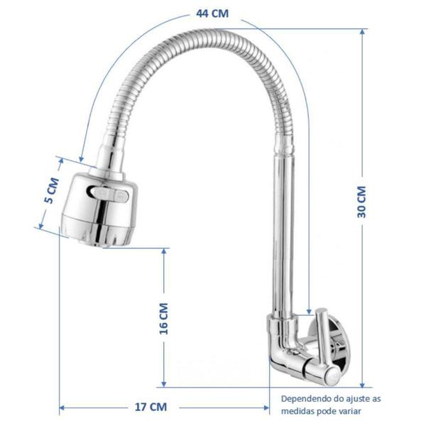 Imagem de Torneira Cozinha Gourmet Flexível Luxo Parede 1/4 De Volta Metal - Olimar