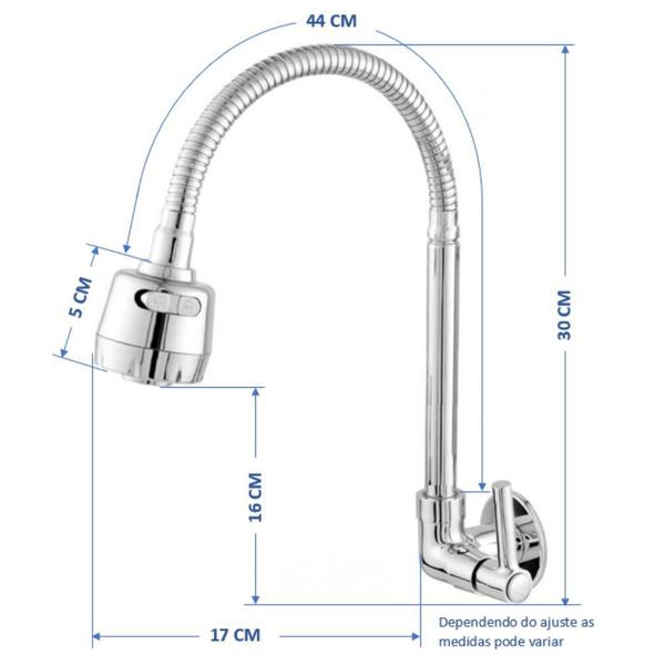 Imagem de Torneira Cozinha Gourmet Flexível Luxo Parede 1/4 De Volta Metal