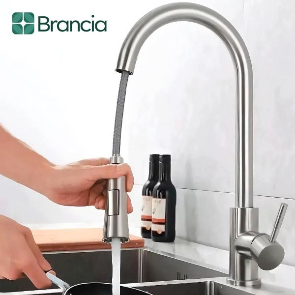 Imagem de Torneira Cozinha Gourmet Monocomando Ducha Extensível Luxo Misturador Inox 304 Escovado Bancada Flexia Com Garantia