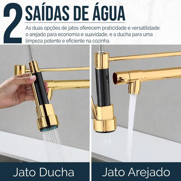 Imagem de Torneira Cozinha Gourmet Monocomando Spray Extensor Gold