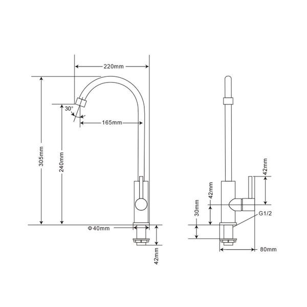 Imagem de Torneira Cozinha Inox Giratória Mesa Longa Preto Nox02B Doan