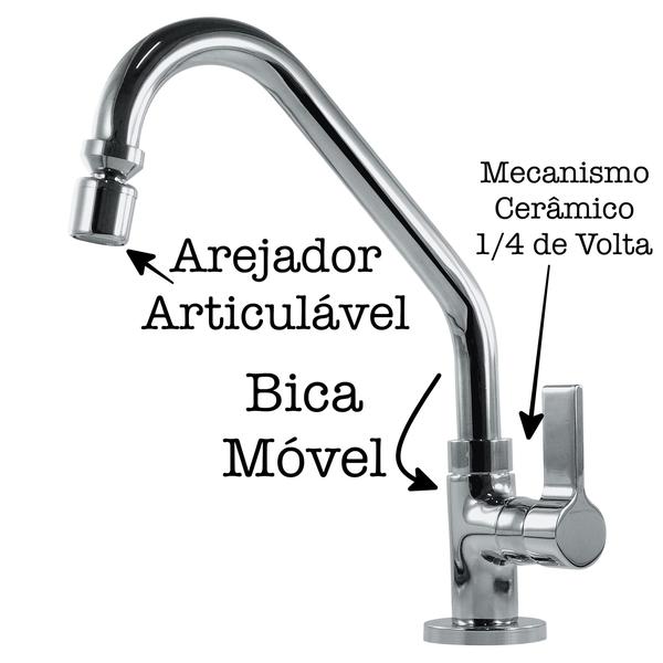 Imagem de Torneira Cozinha Mesa Bica Móvel Luxo 1/4 de volta C70 Del Metais