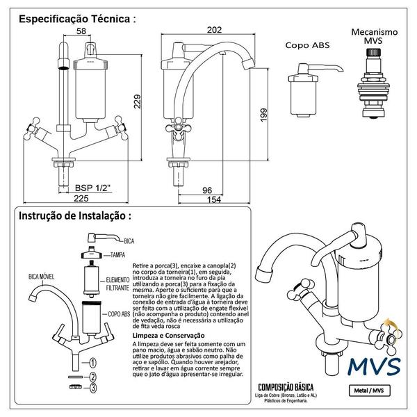 Imagem de Torneira Cozinha Mesa Filtro Bica Móvel com Articulável Metal Cromado Luxo