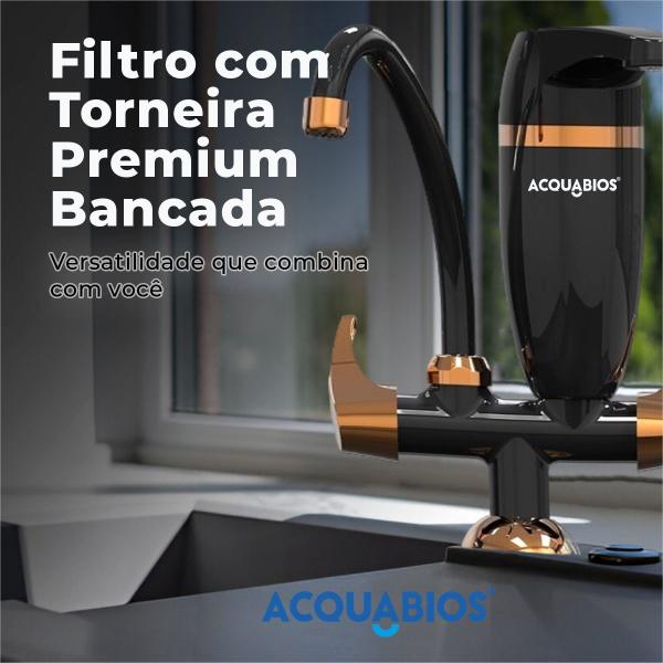 Imagem de Torneira Cozinha Para Parede Com Filtro Móvel Acquabios Preta e Dourado