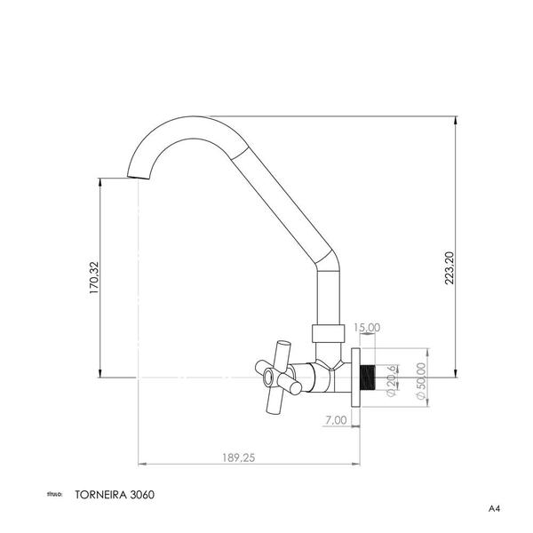 Imagem de Torneira Cozinha Parede 1/4 Bica Alta Ravena Cromado C31 3060 - Pevilon