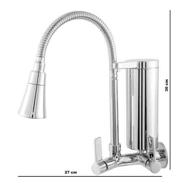 Imagem de Torneira Cozinha Parede Com Filtro Slim Flexível Gourmet Cromada Dupla Função Metal Abs cod 5034-7