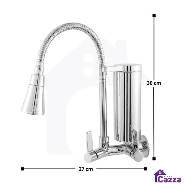 Torneira Cozinha Parede Com Filtro Slim Flexível Gourmet Cromada Dupla Função Metal Abs cod 5034-7 - MINHA CAZZA Imagem de Torneira Cozinha Parede Com Filtro Slim Flexível Gourmet Cromada Dupla Função Metal Abs cod 5034-7