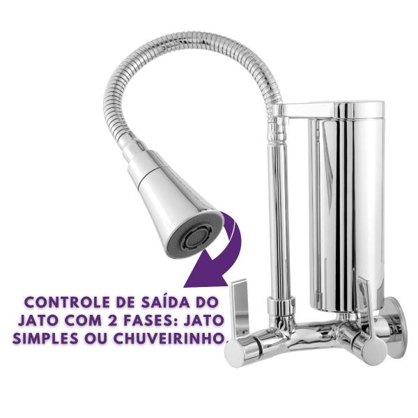 Torneira Cozinha Parede Com Filtro Slim Flexível Gourmet Cromada Dupla Função Metal Abs cod 5034-7 - MINHA CAZZA Imagem de Torneira Cozinha Parede Com Filtro Slim Flexível Gourmet Cromada Dupla Função Metal Abs cod 5034-7