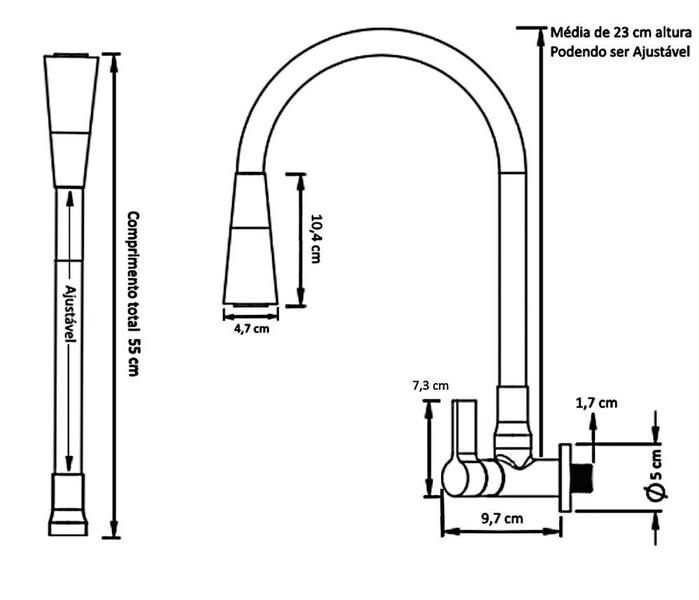 Imagem de Torneira Cozinha Parede Gourmet Cônica Preta/Cr 2168 C-65