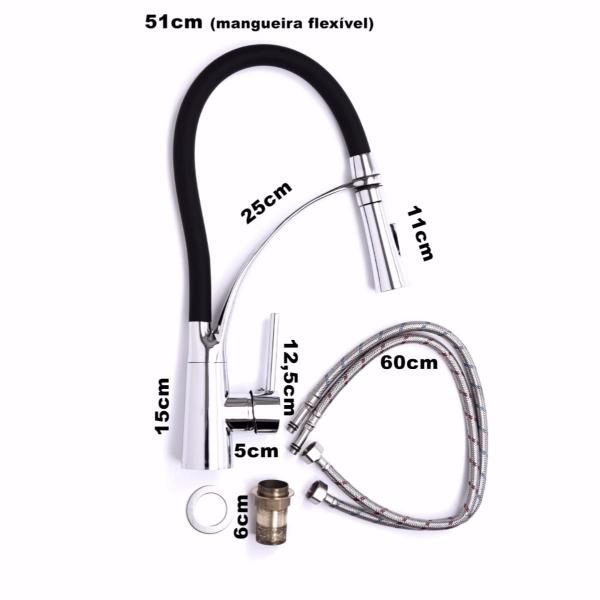 Imagem de Torneira Cozinha Preta Flexível Misturador Monocomando
