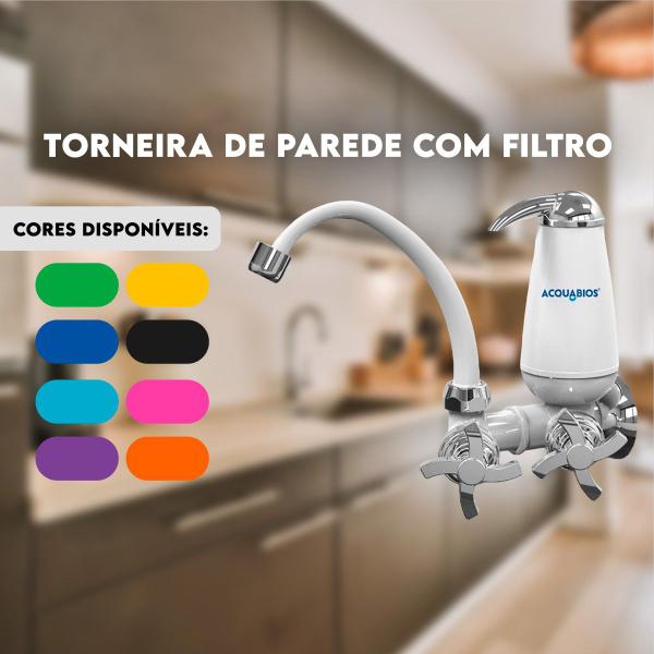 Imagem de Torneira Cozinhade Parede com Filtro Bica Móvel 1/4 E05  Acquabios Quadriseta Colors