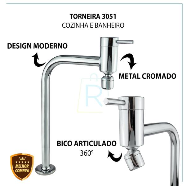 Imagem de Torneira Cuba Cozinha Banheiro Metal Luxo Link Arejador Articulado Cód. 3051