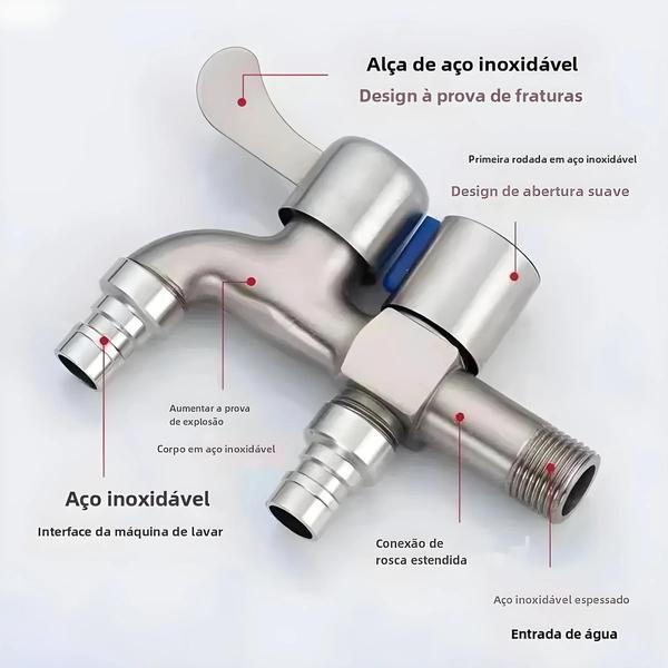 Imagem de Torneira de Aço Inoxidável com Controle e Saída Dupla - 1/2 Polegada - para Bidê